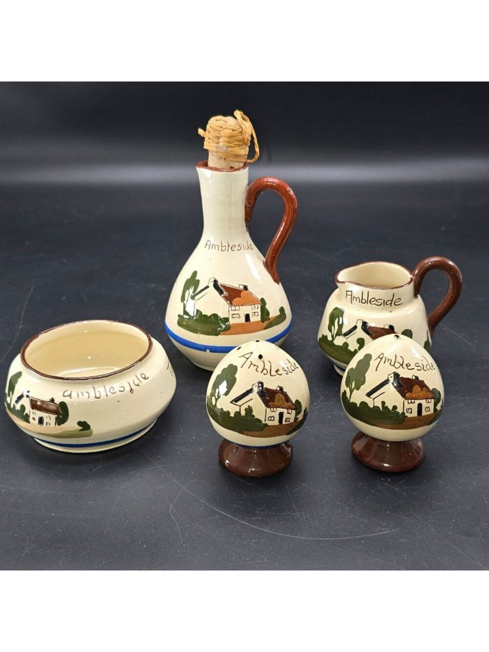 Ambleside Ceramic Tableware Set Creamer Sugar Salt & Pepper Vinegar VL5043